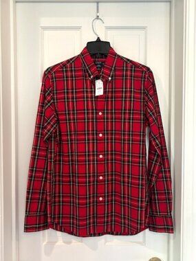 (NWT) J.Crew Flex Washed Men's Shirt Red Tartan Plaid - Size M